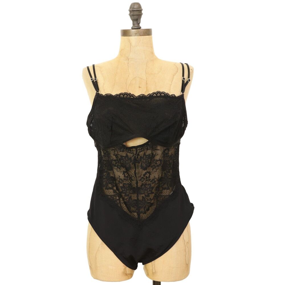 HUNKEMOLLER Alana Thong Bodysuit L Black Caviar Teddy Lace Lingerie Sexy NEW B68 - Picture 2 of 6